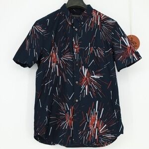 French Connection Mens Large‎ Abstract Firework Print Short Sleeve Shirt NWT